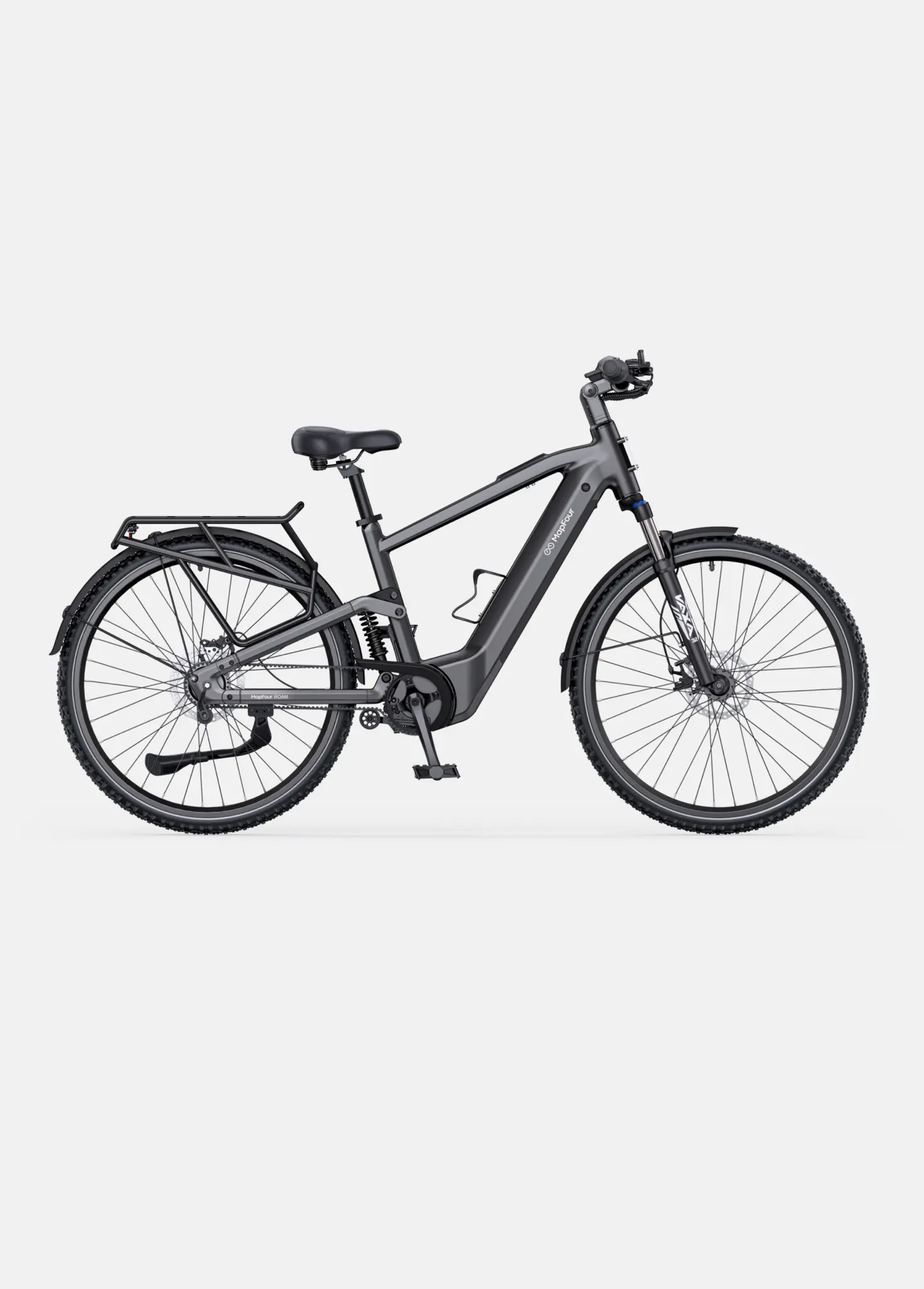 MapFour Roam vu de profil, moteur central et transmission par courroie