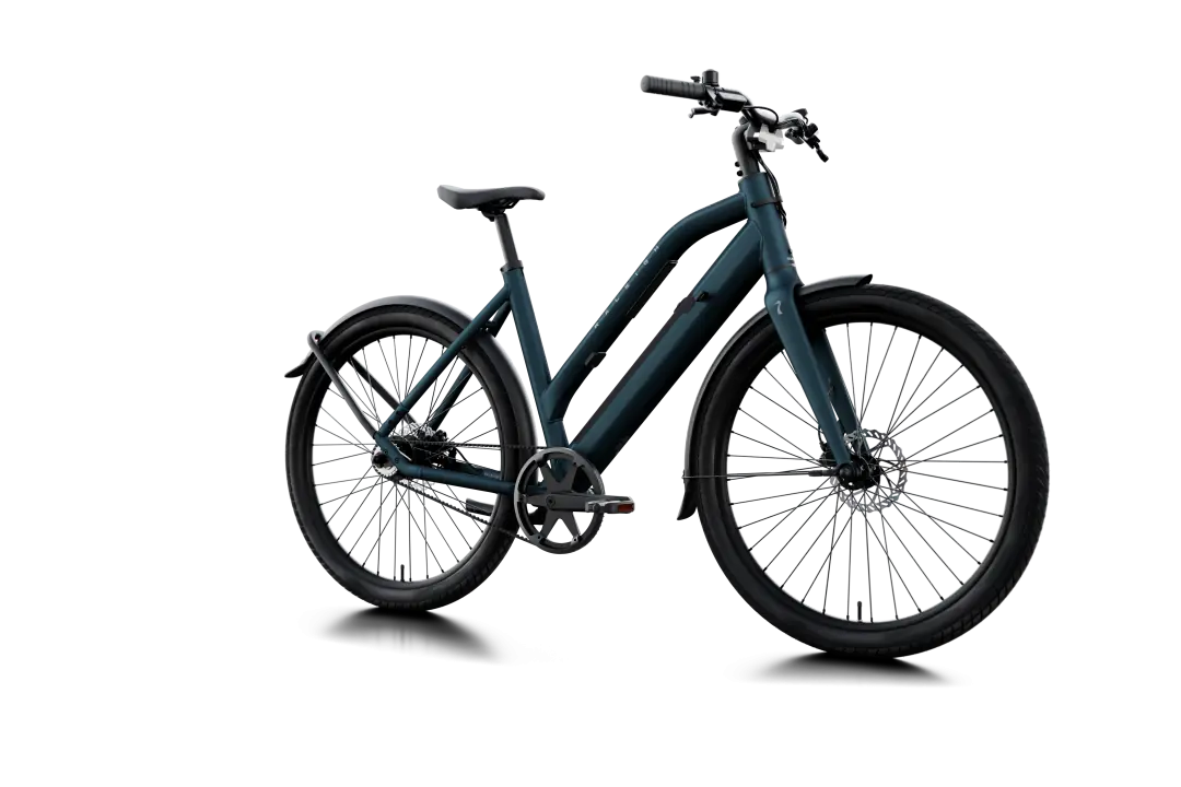 Vélo électrique Raleigh ONE ST en coloris teal, cadre ouvert