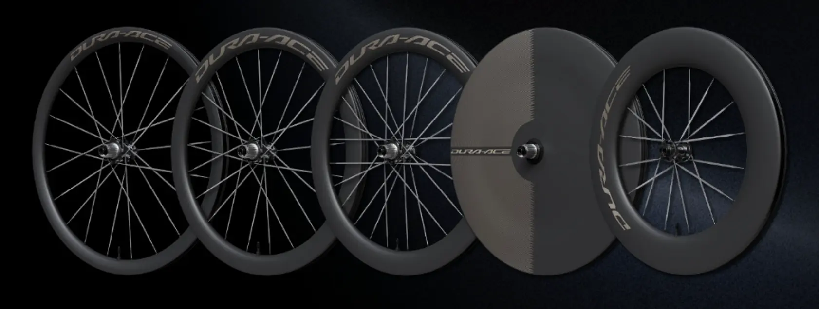 Les quatre ensembles Dura-Ace WH-R9370 : C36, C50, C60, disque arrière et C99