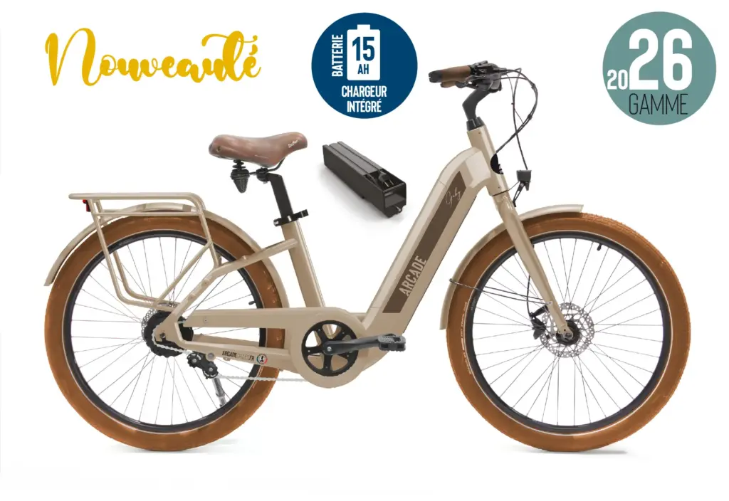 Le vélo électrique Arcade Gaby, coloris cappuccino, vu de profil