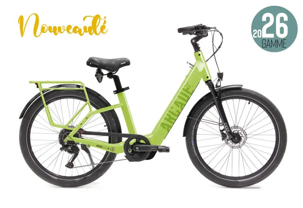 Le vélo électrique Arcade Jo', coloris vert, vu de profil