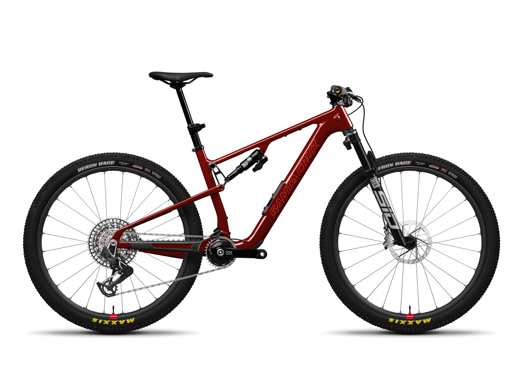 Le Santa Cruz Blur 2027 en version XX Race, coloris rouge Gloss Tart Cherry, vu de profil
