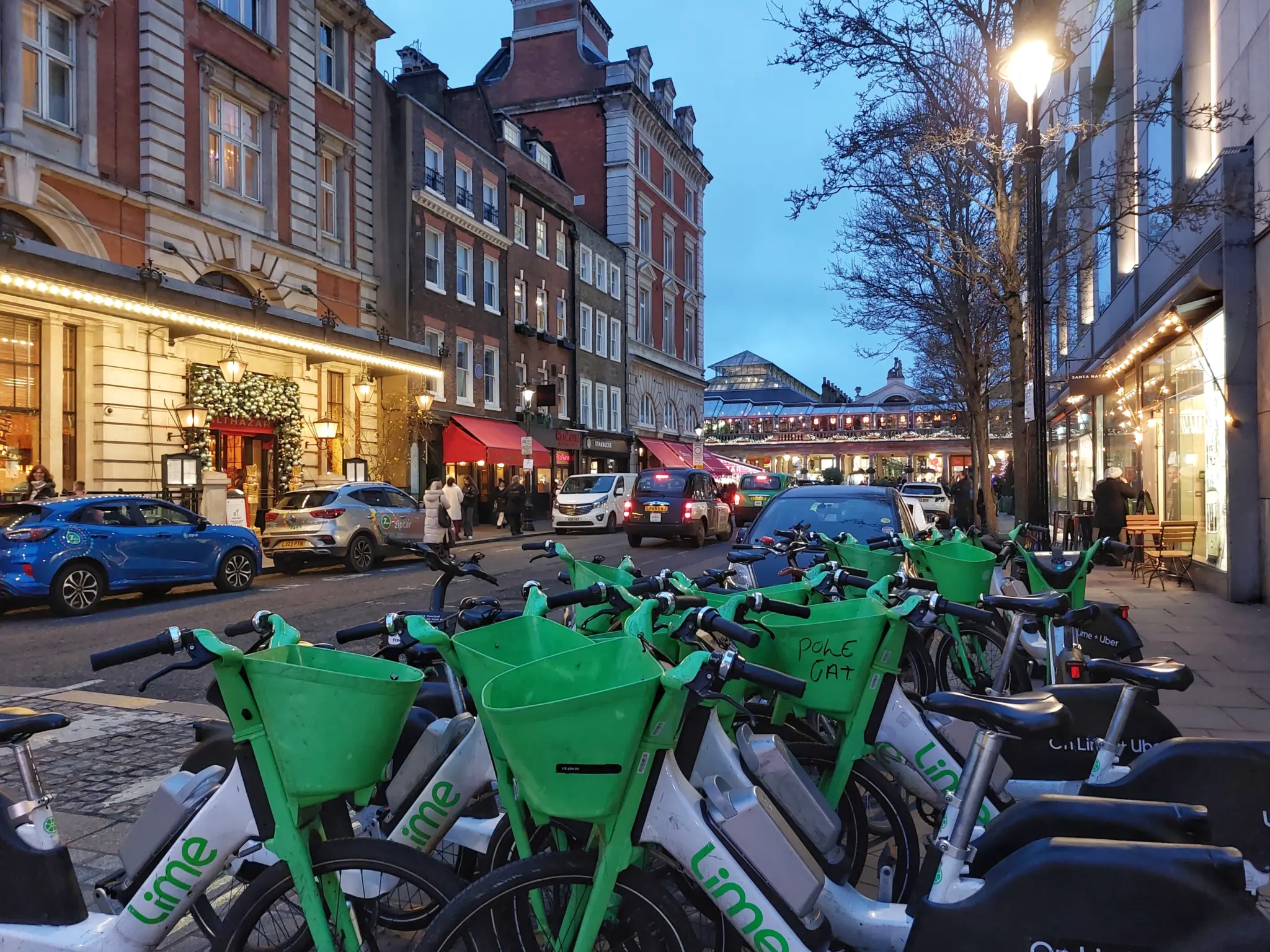 Lime bikes parked on a London pavement