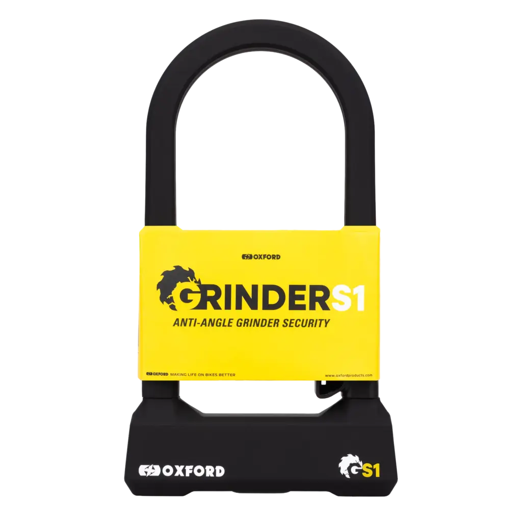 The Oxford Grinder S1 D-lock, recognisable by its yellow sleeve