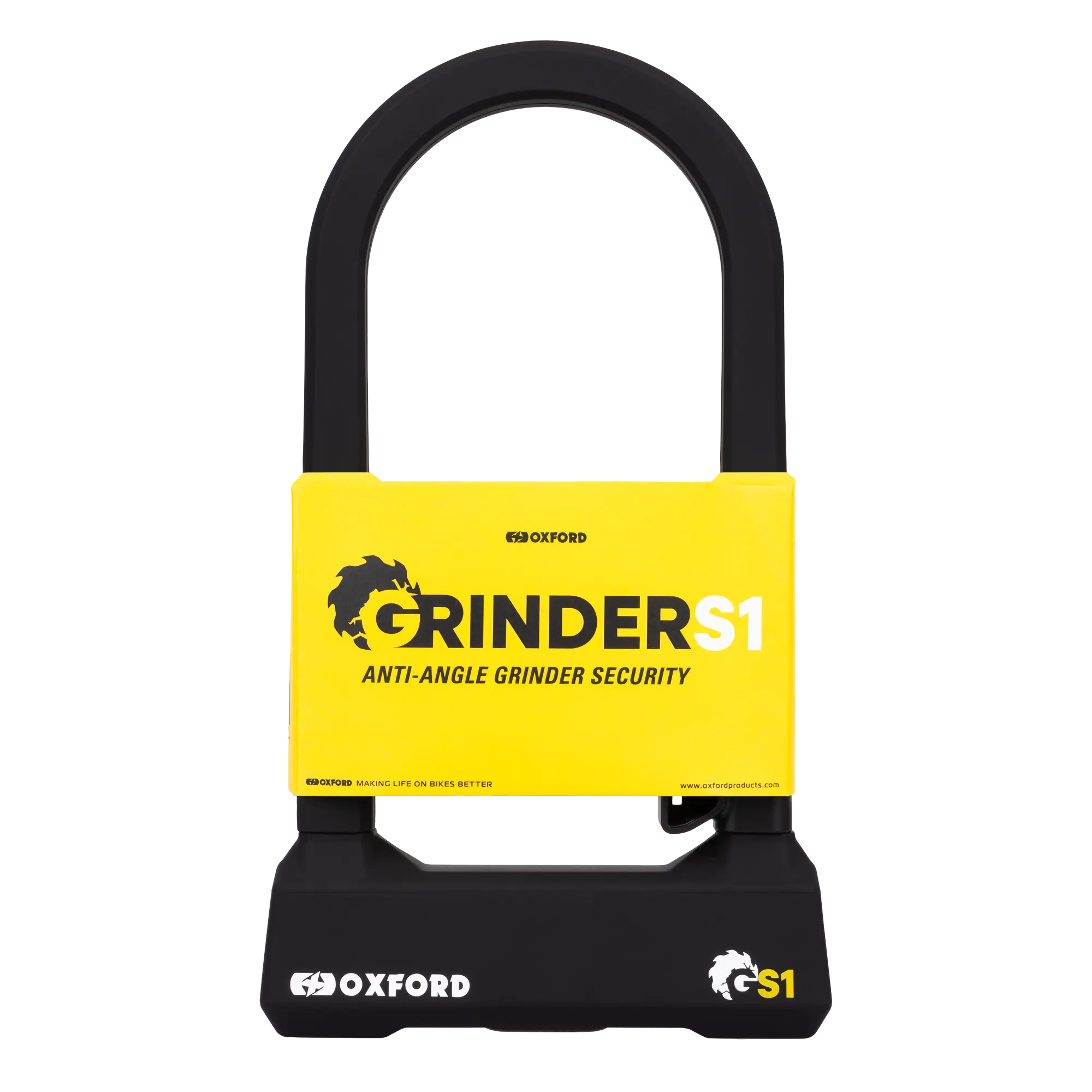 The Oxford Grinder S1 D-lock, recognisable by its yellow sleeve