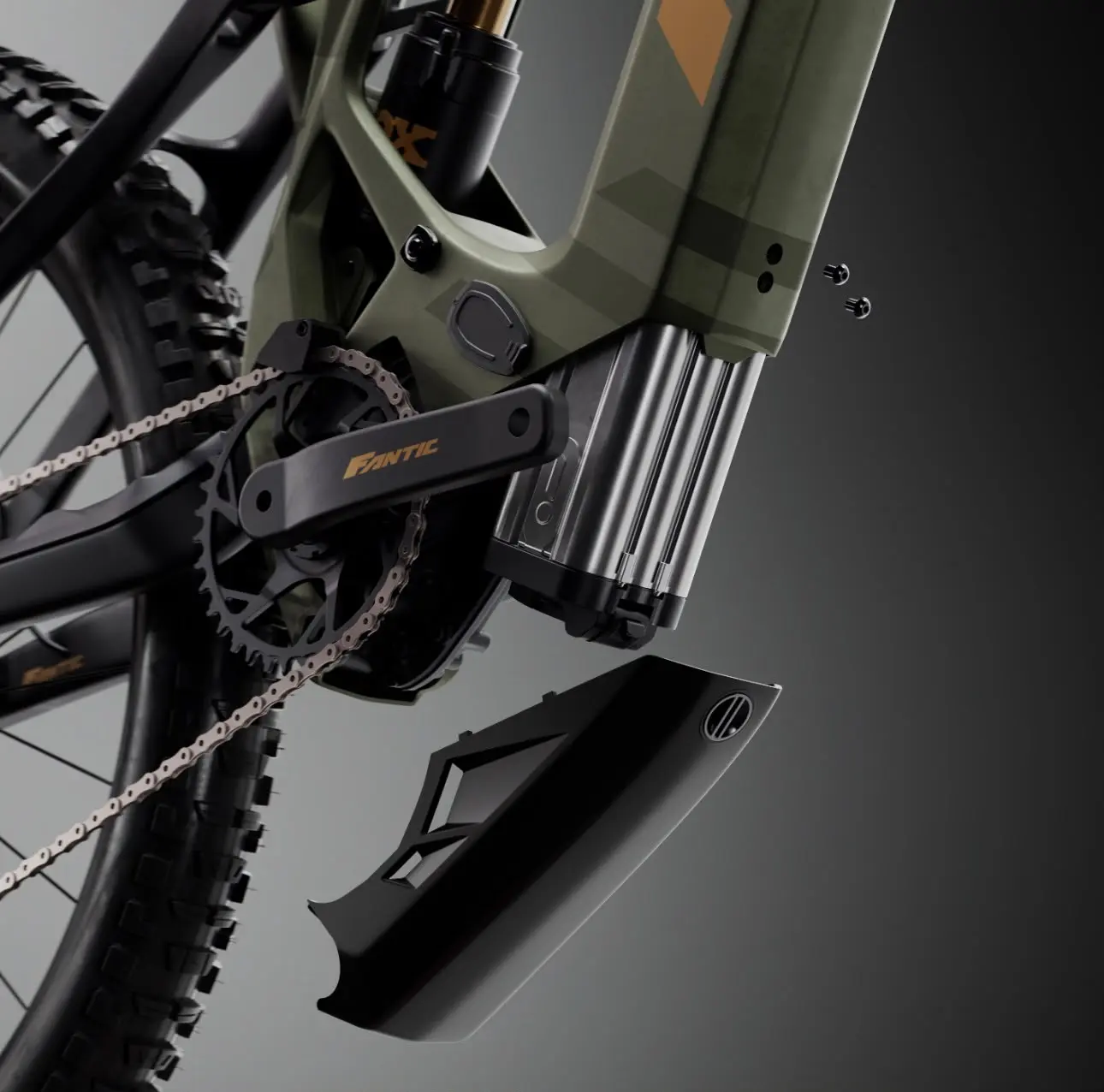 Battery of the Fantic Rhapsody removed from underneath the down tube, with its cover