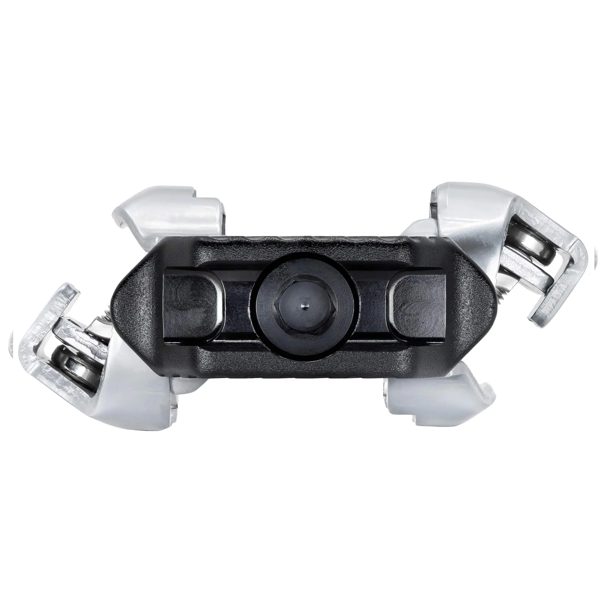 Pédale automatique Wolf Tooth ALT Performance noire vue de côté, cages SPD argentées