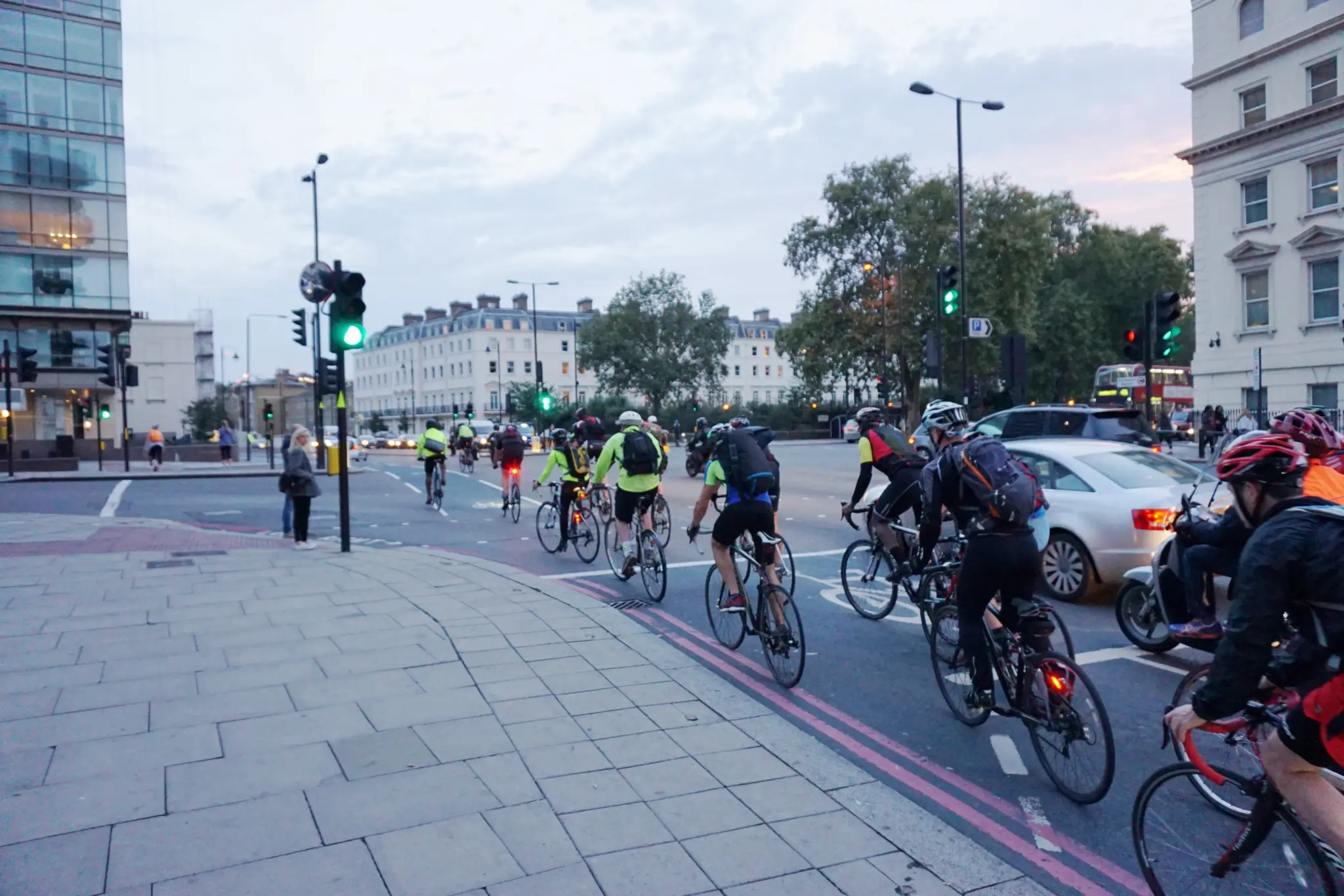 Cyclists and e-bikes on Vauxhall Bridge Road, London