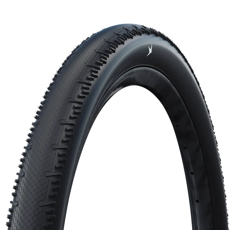 Pneu Schwalbe G-One RS Pro vu de profil, bande de roulement à crampons fins
