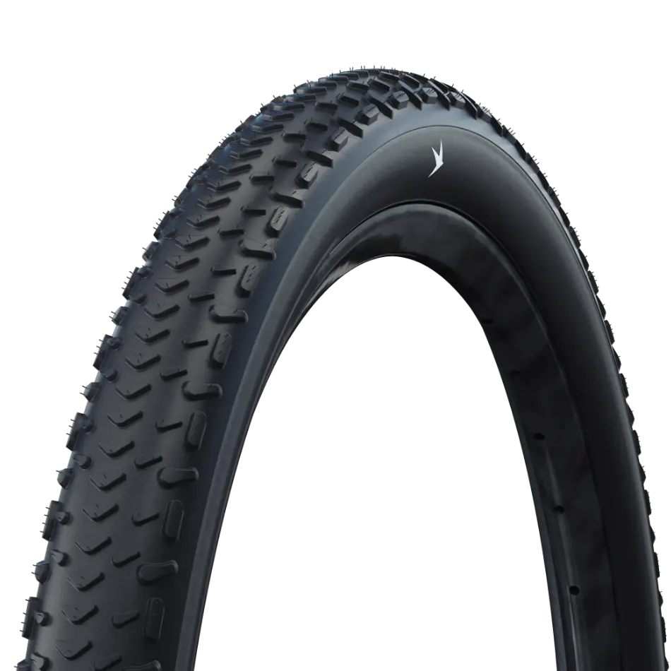 Pneu Schwalbe G-One RX Pro vu de profil, crampons plus marqués que le RS Pro