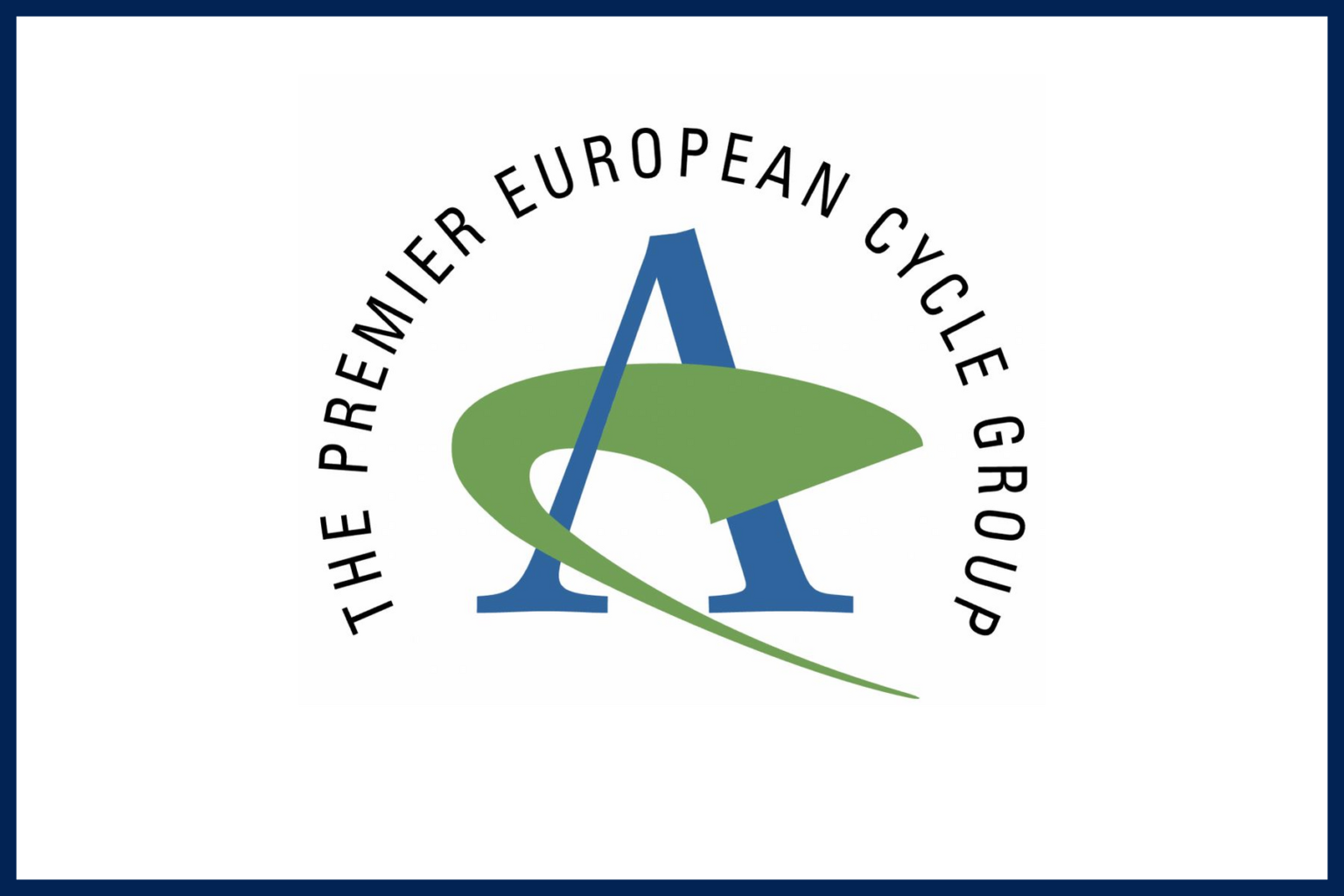 Logo d'Accell Group : un A bleu barré d'une virgule verte, entouré de la devise « The Premier European Cycle Group »