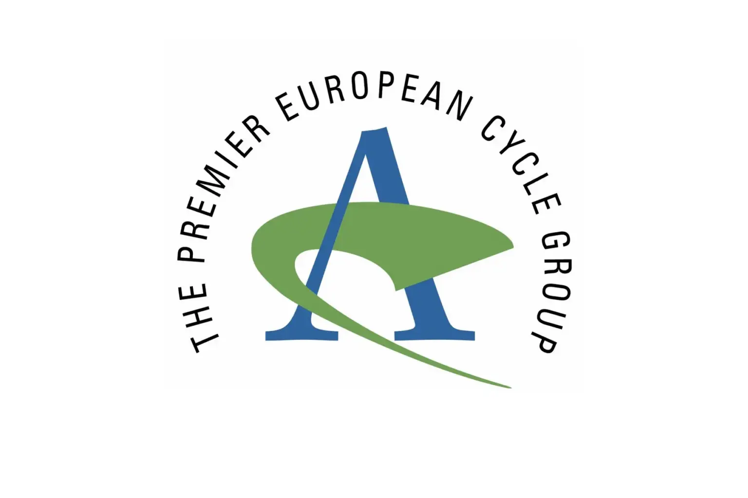 Logo d'Accell Group : un A bleu barré d'une virgule verte, entouré de la devise « The Premier European Cycle Group »