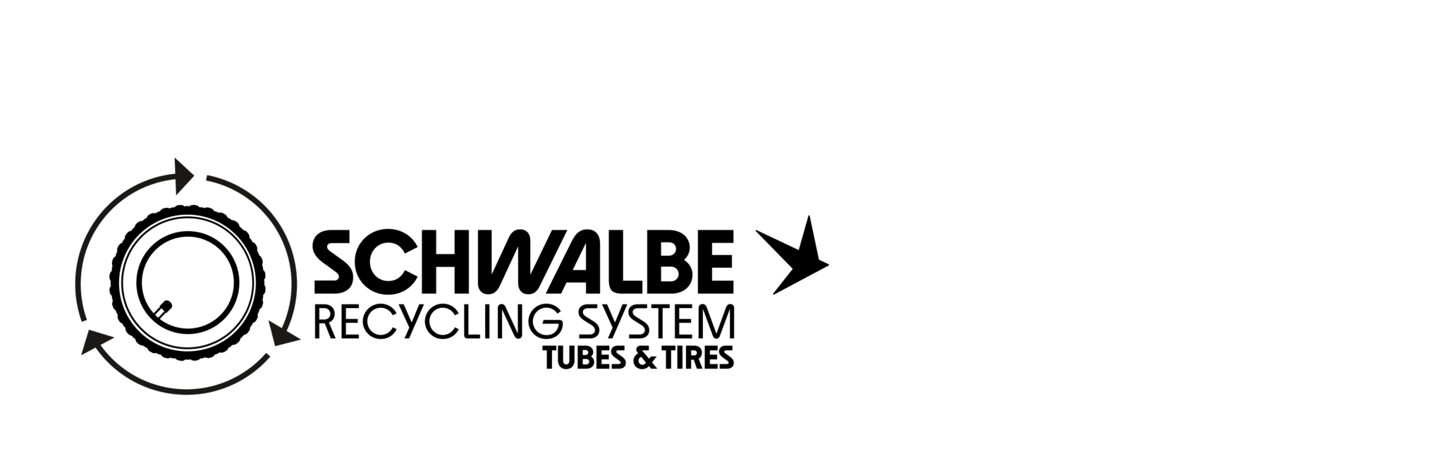 Logo officiel du Schwalbe Recycling System, un pneu entouré de flèches circulaires, avec la mention Tubes & Tires