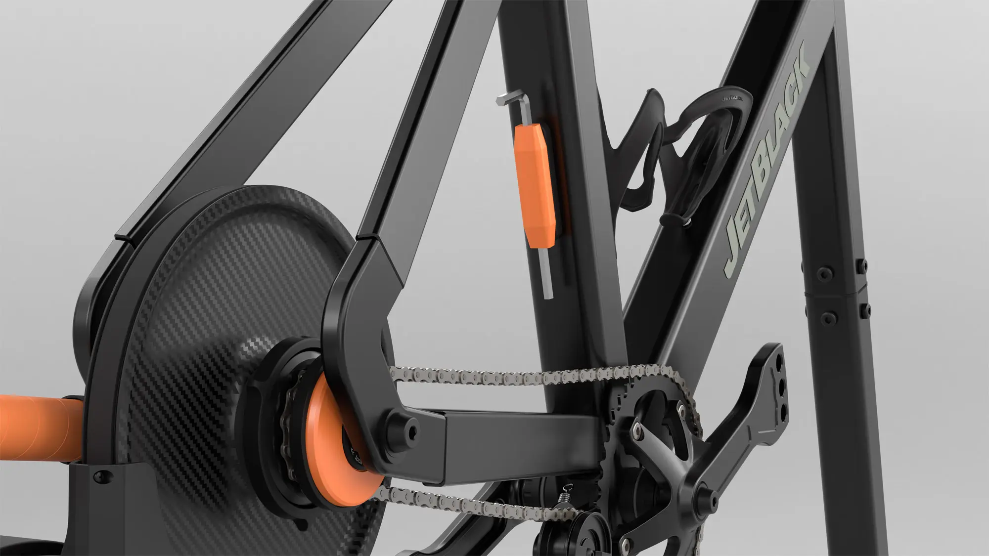 The crankset and drivetrain of the JetBlack Victory frame
