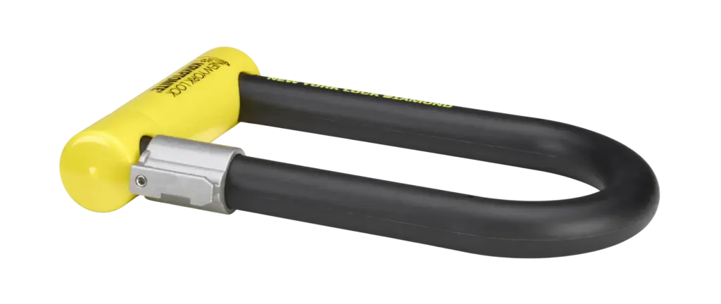 Angle grinder resistant bike lock Kryptonite New York Diamond Standard with its bracket