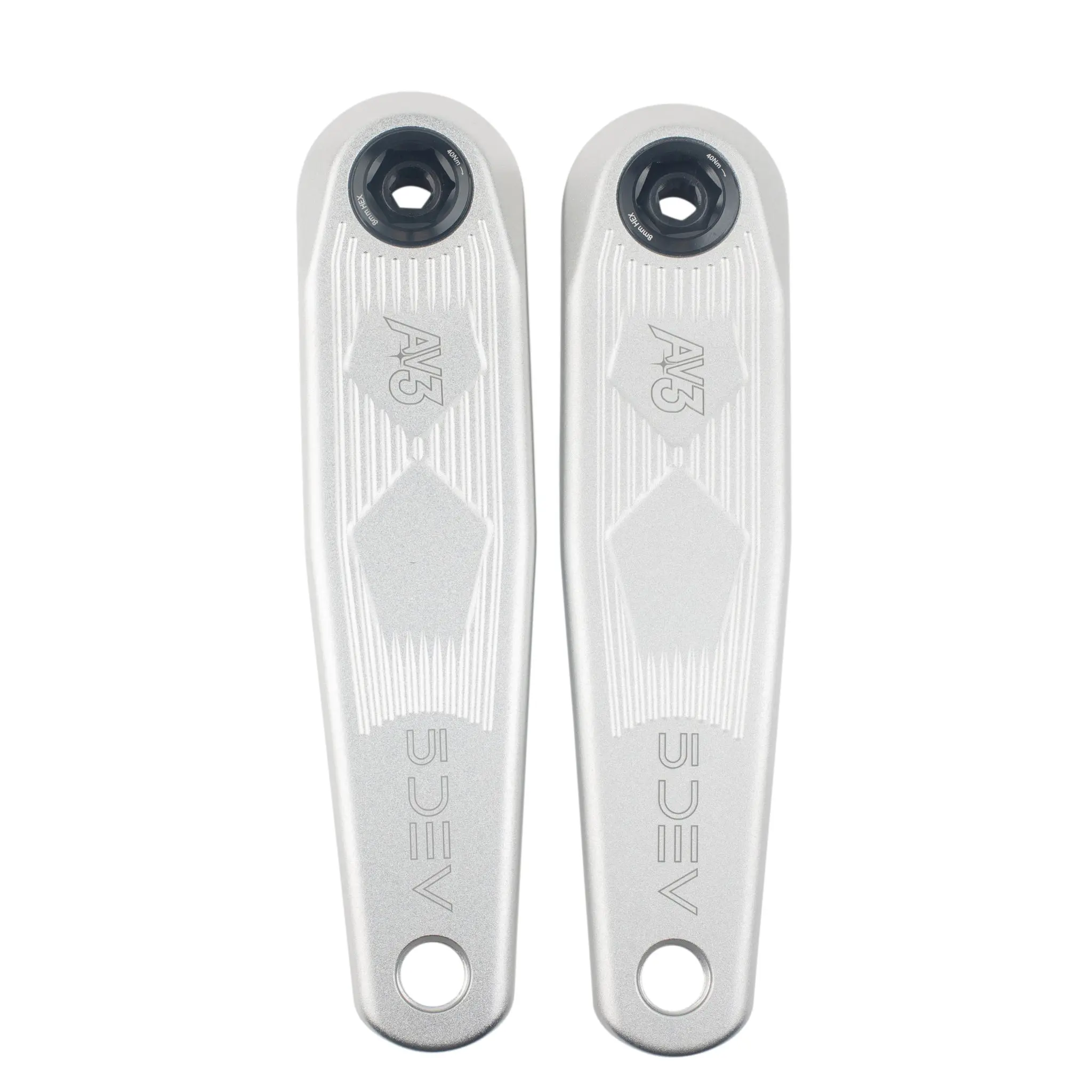 Paire de bras de manivelle 5DEV AV3 en finition aluminium brut, logo AV3 et moletage