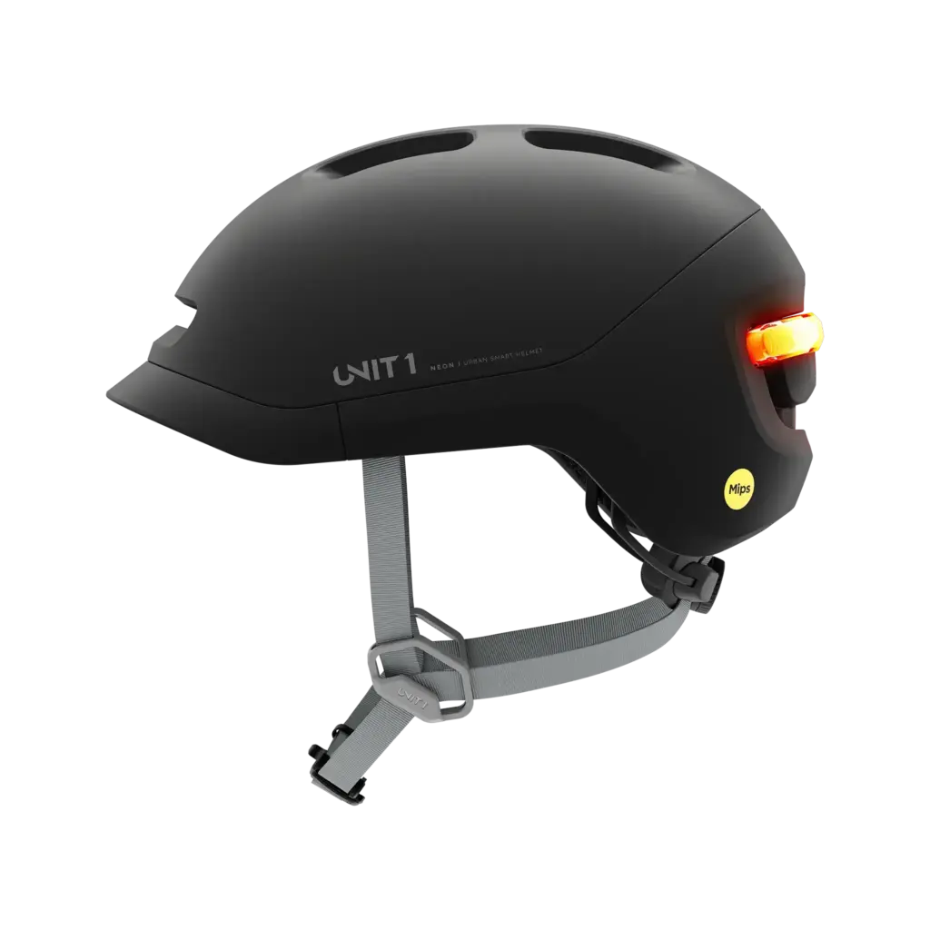 Le casque Unit 1 Neon MIPS noir, son feu arrière allumé