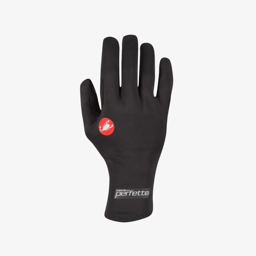 Le gant vélo Castelli Perfetto RoS 2 noir, vu de dos, avec le logo rouge de Castelli