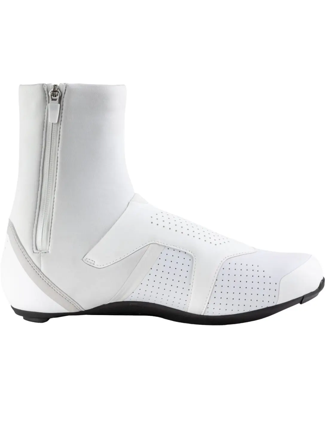 Inner side of the white Northwave Celsius R Arctic GTX shoe, showing the gaiter zip and the perforated upper