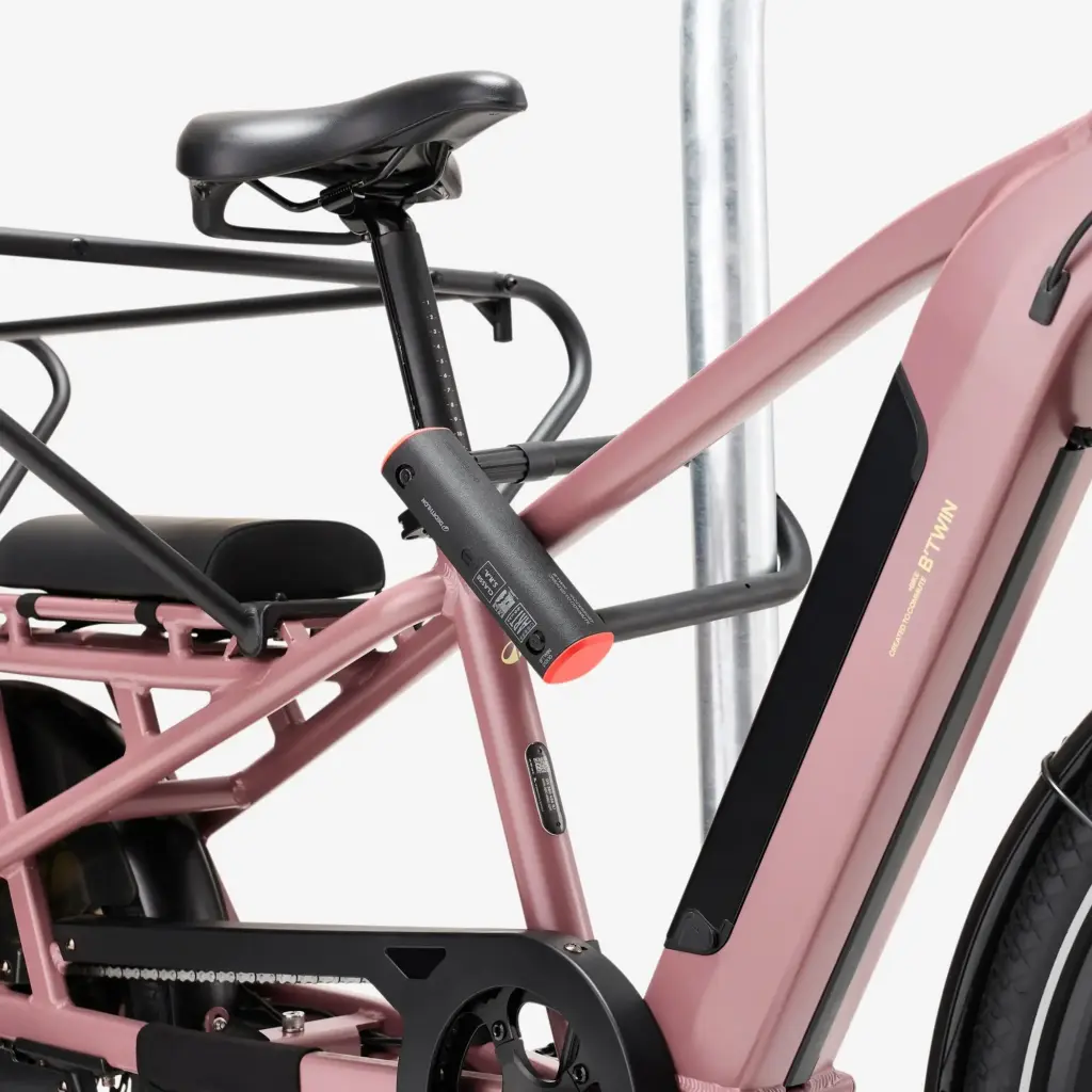 Decathlon D1200 L D-lock locking an e-bike