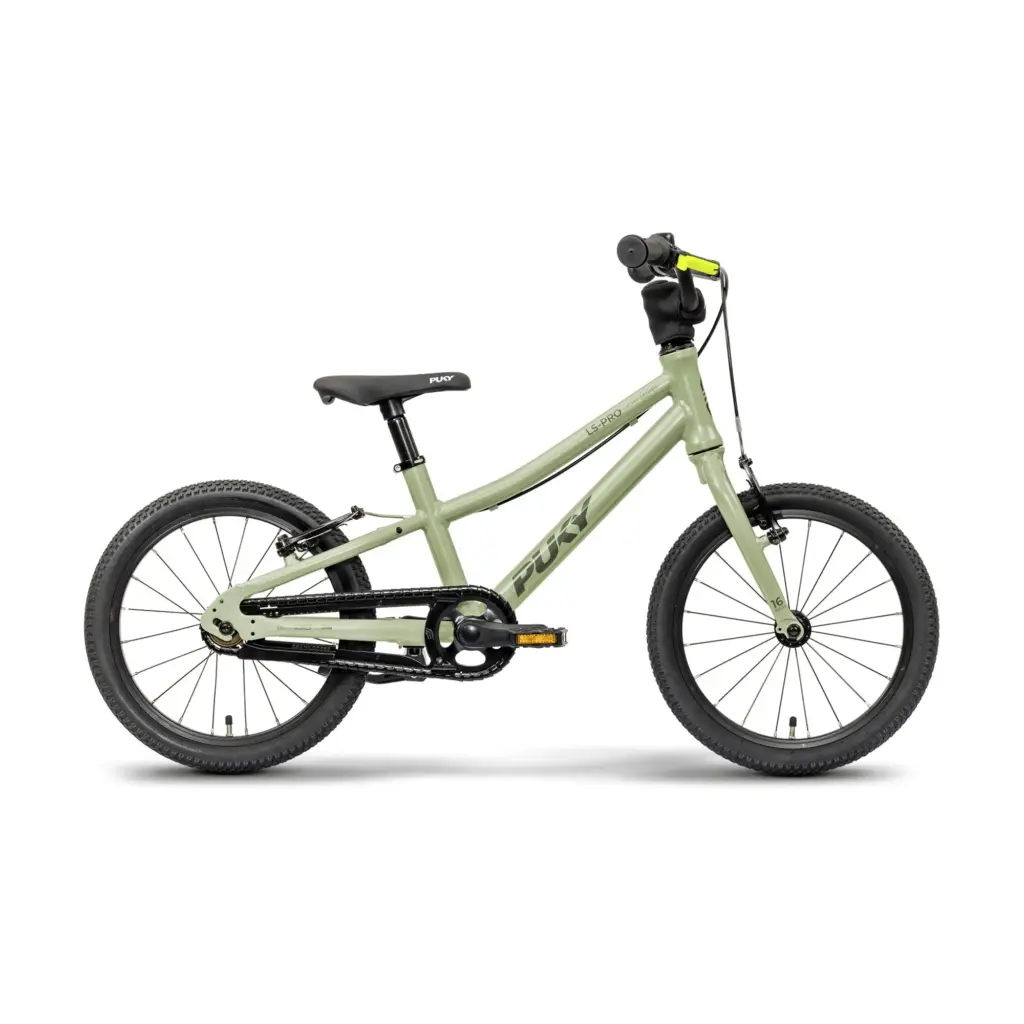 The light green Puky LS-Pro 16 kids' bike, side view
